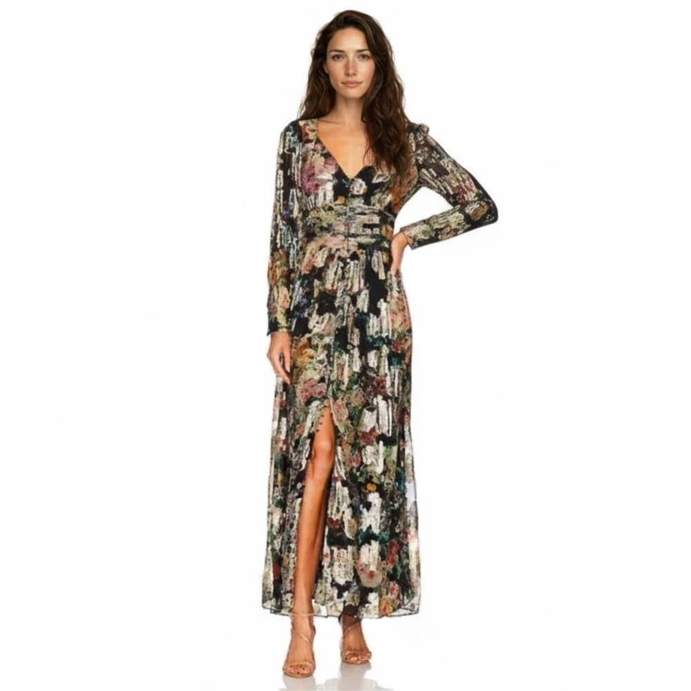 Hemant & Nandita Floral Long Sleeve Maxi Dress Small